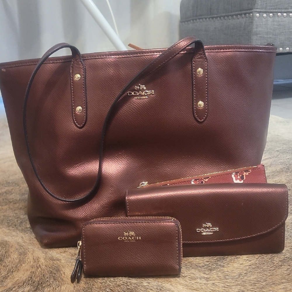 Coach Burgundy Leather Shoulder Bag Set